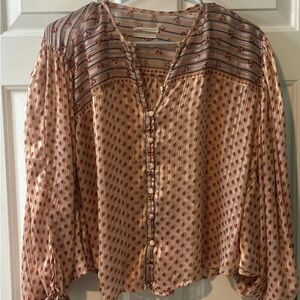 Urban Outfitters Cream and Brown Patterned Blouse